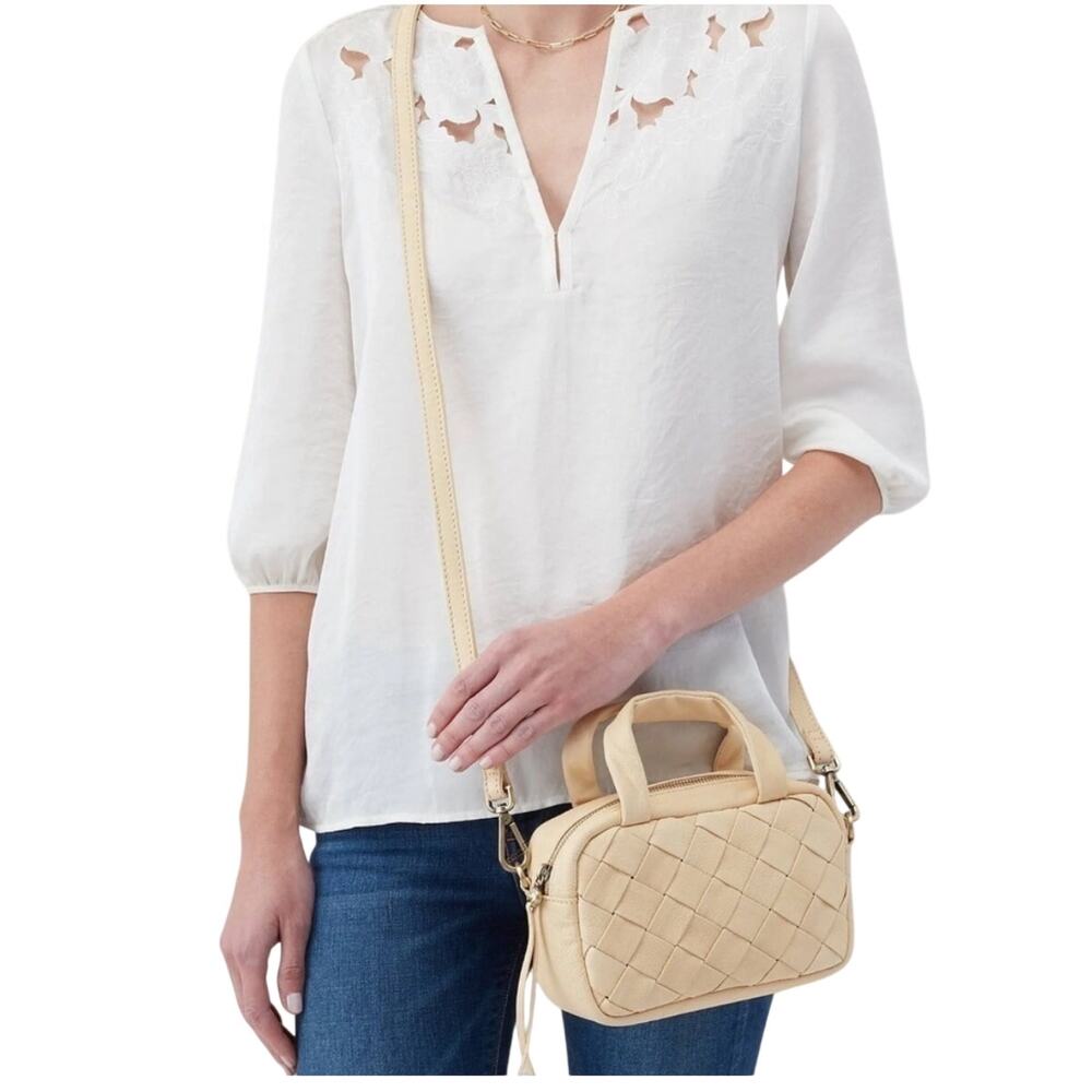 Hobo Bag Maze Woven Leather Satchel Crossbody Butter Yellow Small Top Handle
